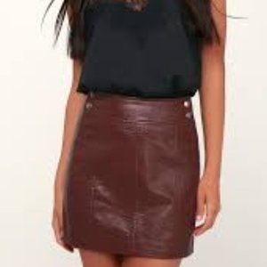 Retro Burgundy Vegan Leather Bodycon Mini Skirt